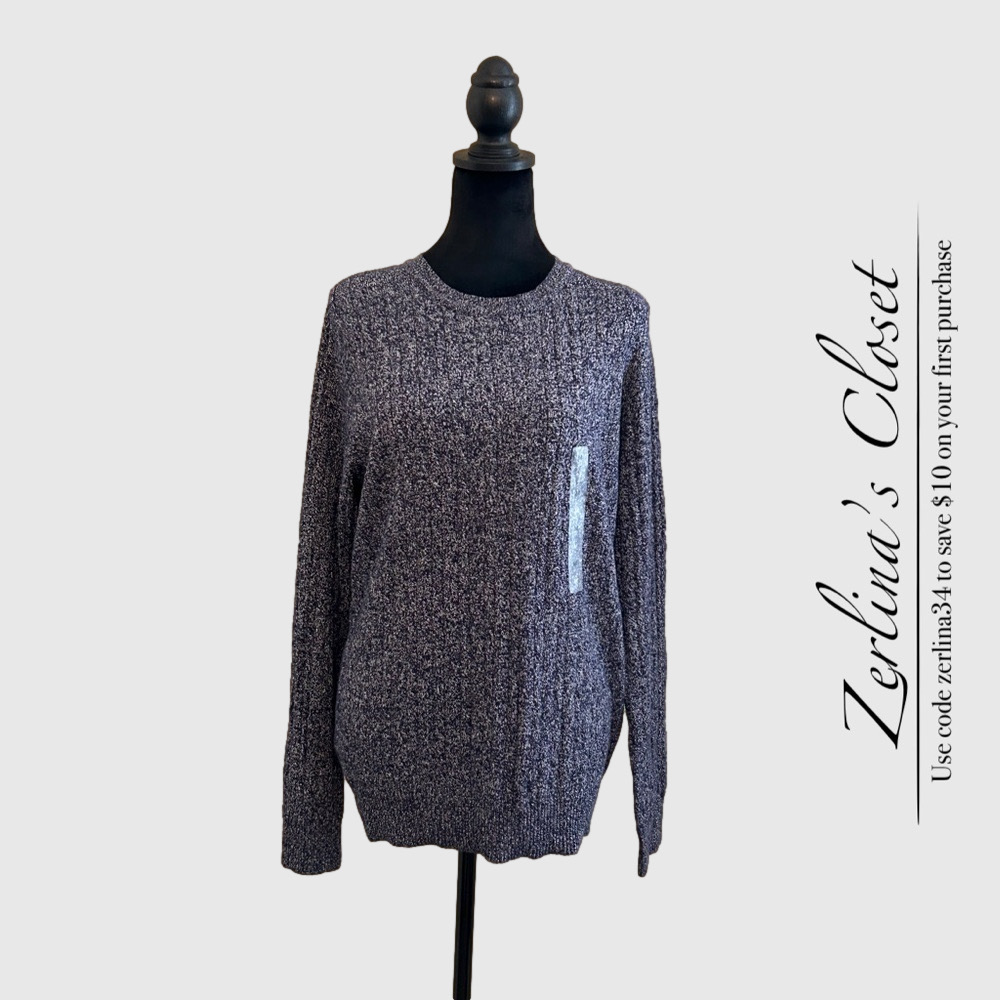 Kim Rodgers XL Cotton Cable Knit Sweater Blue